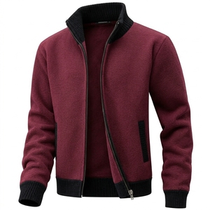 Veste d'hiver pour homme à col roulé et fermeture éclair intégrale, en polaire tricotée, tissu technique anti-plis, style décontracté professionnel, OEM - Product Image 1