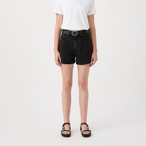 2026 Custom High Waist Black Women Denim Shorts With Belt Casual Summer Style Straight Leg Fit Regular Cut Solid Color Cotton - Product Image 1