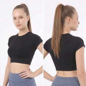 Short Sleeve Women Yoga Crop <b>Top</b> Round Neck Workout <b>Top</b> Women's Gym Fitness Quick Dry Cropped Tank <b>Top</b> Training <b>Top</b> Short Sleeve - Product Image 6