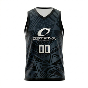 Camiseta de Baloncesto Ostriya International para Hombre, Sin Mangas, Cuello en V, Estampado Geométrico, Absorbe la Humedad, Ajuste Atlético, para Adultos, Todas las Temporadas - Product Image 1