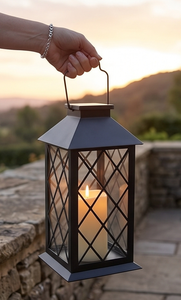 Lanterne à bougie suspendue en verre de style européen en métal noir décoratif fait main pour la décoration intérieure - Product Image 5