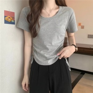 <b>Women</b> <b>White</b> Slim Fit <b>Short</b> <b>Sleeve</b> O-Neck T-<b>Shirt</b> Solid Color Cotton Jersey Casual Spring Summer Top - Product Image 3