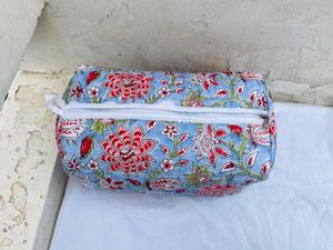 Quilted Cotton Yellow Floral Vintage Durable Smooth Zipper Women's <b>Makeup</b> Bag Carrying Pouch Travelling Cosmetics <b>Cases</b> - Product Image 2
