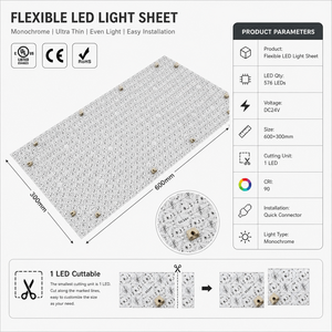 Feuille de rétroéclairage LED 24V, 576 LED, 18,5W, 1 LED/coupe, SMD2835, découpable, flexible, ultra-mince, panneau flexible pour rétroéclairage de marbre et de pierre - Product Image 2