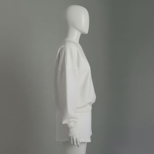 Ensemble de survêtement pour femmes, sweat-shirt à manches longues et col rond blanc uni et short assorti, vêtements de détente, ensemble deux pièces, OEM ODM, vente en gros - Product Image 6
