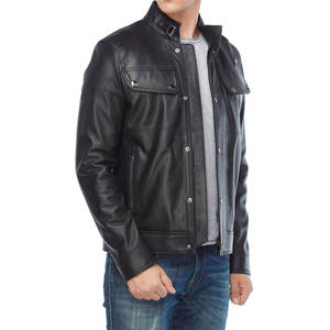 Private Labeling Breathable Quick Dry Windproof Stand Collar Fashion Leather Jacket Custom Logo Men Made <b>Genuine</b> Leather Winter - Product Image 3