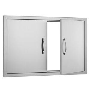 Double Outdoor Kitchen Door 33W X 22H Inch Stainless Steel Flush Mount <b>BBQ</b> Access Door with Vertical Wall Handles - Product Image 1