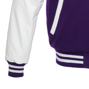 Wholesale OEM Custom Purple Wool Body White Leather Sleeves Lettermen <b>Jackets</b> for Men Plus Sizes Breathable Chenille Embroidery - Product Image 2