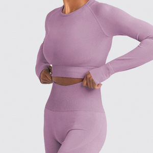 Ensemble de yoga sans couture pour femmes, leggings et soutien-gorge de sport, vêtements de sport et de fitness confortables et respirants, logo personnalisé - Product Image 5