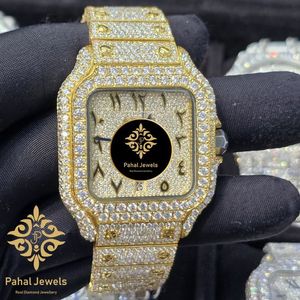 นาฬิกาข้อมือ Pahal Jewels รุ่นหรูหรา ดีไซน์สี่เหลี่ยมประดับเพชร สีทองเหลือง ระบบจักรกล แสดงวันที่  แฟชั่นฮิปฮอป สำหรับทั้งชายและหญิง ขนาด 40 มม. - Product Image 5