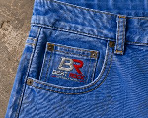 Pantalones Cortos de Mezclilla para Hombre, Tejido de Lona Sólida, Lavado Medio, Transpirables, de Algodón, Estilo Casual Urbano, Cintura Alta, Botones, Dobladillo Deshilachado, Logotipo Personalizado - Product Image 4