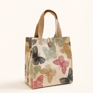 Sac fourre-tout en toile de coton à imprimé papillon de luxe |   Sac de transport écologique réutilisable pour les courses, les voyages, la plage, les courses, style sac à main - Product Image 1