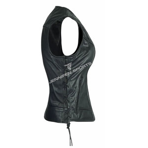 Gilet en cuir de vachette 100% véritable pour femme, style déesse sexy, best-seller, avec fermeture éclair et lacets latéraux - Product Image 3