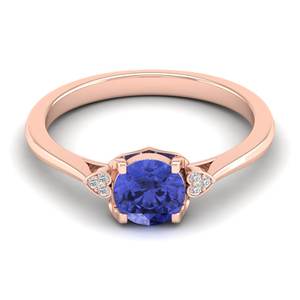 Bague de fiançailles en or massif 14 carats avec diamant, pierre précieuse tanzanite de 0,84 carat, taille ronde, design original REYES, bijoux faits à la main - Product Image 6