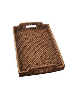 Handmade Woven Plant Fiber Rectangular Decorative Tray With Handles Bohemian Style Bamboo Rattan Craft For <b>Home</b> Decoration - Product Image 4