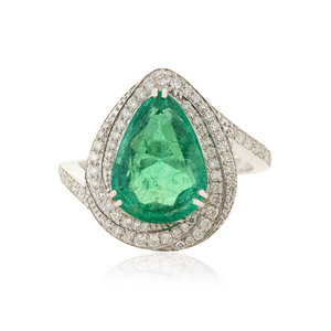 Gorgeous Luxury 3.74 Ct. Zambian Emerald & Diamond Double Prong Set Gemstone <b>Statement</b> Wedding <b>Ring</b> 18K White Gold Jewelry - Product Image 1
