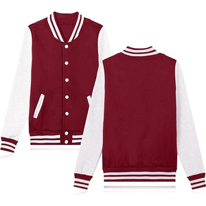Pink Varsity <b>Jacket</b> With <b>White</b> Sleeves Turn-down Collar Button Closure Preppy Style Autumn Wear Unisex Regular Fit - Product Image 5