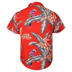 Chemise boutonnée rouge personnalisée à motifs floraux tropicaux, manches courtes, Aloha, plage, resort, vacances, été, vêtements décontractés - Product Image 2