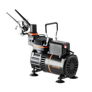 Kit d'aérographe professionnel à double action 1/6 HP, 3 embouts, 3 peintures acryliques, 2 ventilateurs, compresseur d'air à faible bruit pour la décoration de gâteaux, l'art des ongles - Product Image 1