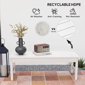 Panca da esterno in HDPE bianco per tutte le stagioni da 47 pollici, senza schienale, con doghe in ferro, per cortile, giardino, portico o parco - Product Image 5