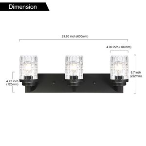 Éclairage de salle de bain moderne noir à 3/4/5/6 lumières, luminaire industriel en verre transparent avec grille, pour miroir de vanité - Product Image 4