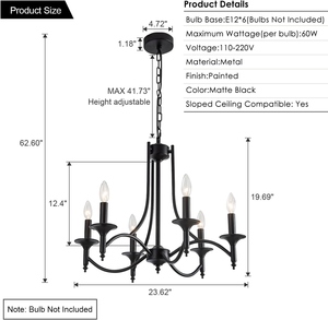 Lámpara de Techo Moderna Negra Estilo Candelabro, Lámpara Colgante Industrial de Hierro Rústico Nórdico para Techo de Estilo Granja Vintage - Product Image 1