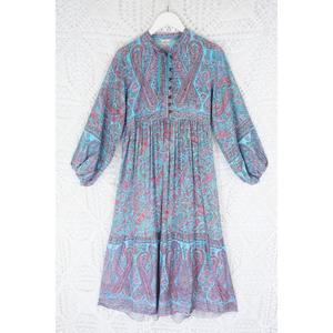 Robe longue bohème pour femme, imprimé cachemire, coupe moderne, manches longues cloche, style caftan vintage, décontractée, plage, 100% lin - Product Image 3