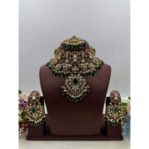 Indian Ethnic Devanshi Victorian Semi <b>Bridal</b> Gold Plated Choker <b>Necklace</b> & <b>Earring</b> <b>Set</b> - Product Image 2