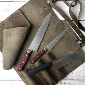 High Quality Genuine <b>Leather</b> Portable Lightweight Chef <b>Knife</b> <b>Roll</b> Bag for Travel and Storage LKR-0221 - Product Image 1