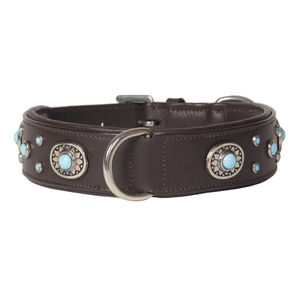 Genuine Leather Turquoise Concho Dog <b>Collar</b> Western Decorative Handcrafted Durable <b>Pet</b> <b>Collar</b> Adjustable Heavy Duty Buckle - Product Image 3