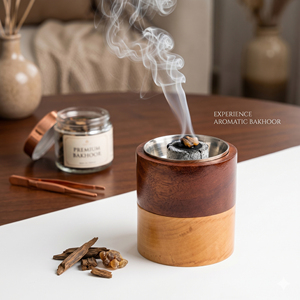 Round Shape Dual Tone Finish Wooden <b>Bakhoor</b> Burner With Silver Metal Cup Cylinder Incense Holder Arabic <b>Oud</b> Burner For Home - Product Image 6