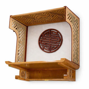 L'autel bouddhiste mural est en bois de chêne avec un cadre décoratif. - Product Image 6