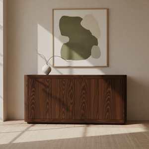 Buffet à 4 portes Soft Edge avec design moderne, finition en chêne massif, construction en MDF - Product Image 3