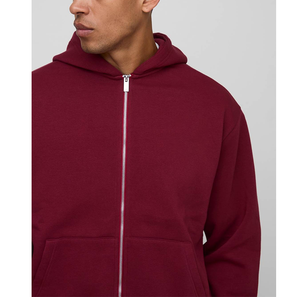 Men Oversized Streetwear Zipper Tracksuit Custom Chenille Embroidery Jacket &Straight Leg <b>Trouser</b> Men Burgundy 2PCS <b>Set</b> - Product Image 2