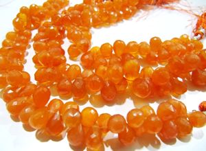 Natural Carnelian Tear <b>drop</b> Shape Briolette Faceted 6x9mm Gemstone Beads Strand 8 inches long - Product Image 3