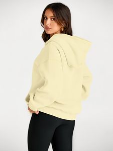Sweat-shirt à capuche oversize en molleton écologique pour femme, noir uni, coupe ample, manches longues, style streetwear - Product Image 4