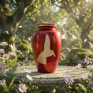 Urna Funeraria Moderna de Metal Hecha a Mano con Diseño de Colibrí Rojo, Urna Conmemorativa para Cenizas Humanas, Recuerdo para Entierro, Homenaje a Adultos - Product Image 4