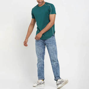 Camiseta Personalizada de Manga Corta Verde para Hombre, Corte Ajustado, Cuello Redondo, Tejido de Poliéster, Estilo Casual, Diseño con Ribete en Contraste - Product Image 4