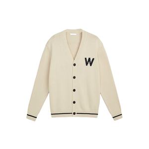 Seebi Sports Men's Cream Wool Acrylic V-neck <b>Thick</b> <b>Cardigan</b> Full Sleeve Button Closure Letter W Logo Winter Wear - Product Image 1