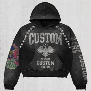 Sudadera con capucha de diamantes de imitación al por mayor, extragrande, de corte cropped y holgado, con estampado gráfico DTG, con cremallera, estilo streetwear vintage personalizado - Product Image 5