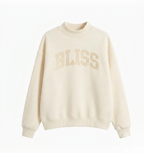 เสื้อสเวตเชิ้ตคอกลมโอเวอร์ไซส์สำหรับผู้หญิง พร้อมลายปักตัวอักษร Bliss แขนยาวปกติ ผ้าฝ้ายถัก ใส่ได้ในฤดูใบไม้ร่วง - Product Image 1