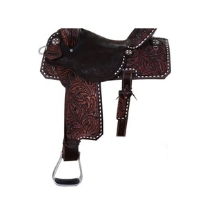 Selle de cheval Western en cuir marron, à motif floral, façonnée à la main, avec assise rigide, pour le roping et l'équitation de trial - Product Image 3