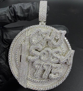Iced Out SOSA Pendant Necklace Baguette Diamond Hip Hop Charm Luxury Statement Jewelry Bling Round Medallion - Product Image 1