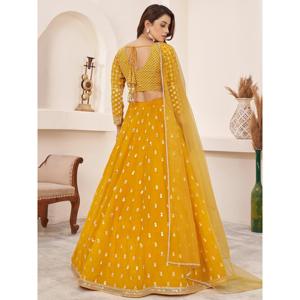 Magnifique Lehenga Choli jaune en Georgette semi-cousu avec Dupatta, orné d'un élégant travail de broderie pour mariages - Zeel Clothing - Product Image 3