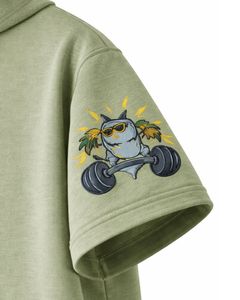 Sweat à capuche vert olive à manches courtes pour homme, pull décontracté, t-shirt à capuche, imprimé graphique, streetwear, mélange de coton, poche kangourou - Product Image 6