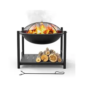 Portable Outdoor <b>Wood</b> <b>Fire</b> <b>Pit</b> Iron BBQ Grill <b>Wood</b> Charcoal Burning <b>Fire</b> <b>Pit</b> Bowl With Poker Camping Heavy Duty Metal <b>Fire</b> <b>Pit</b> - Product Image 1