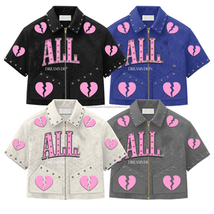 T-shirt court ample à épaules tombantes en coton gaufré épais à manches longues avec impression numérique graphique, 30 MOQ - Product Image 5