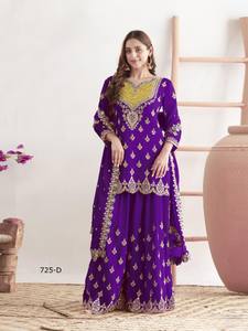 Salwar Kameez Chinon Semisentado Moderno con Bordado de Lentejuelas y Espejos para Bodas, Fiestas y Diwali - Product Image 5