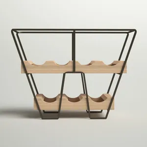 Porte-vin en bois minimaliste avec cadre métallique, design rectangulaire, pour les fêtes, rangement durable pour les boissons - Product Image 4