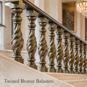 Rampe en bronze héritage avec balustres torsadés sculptés et colliers étagés, main courante et balustrade métalliques - Product Image 1